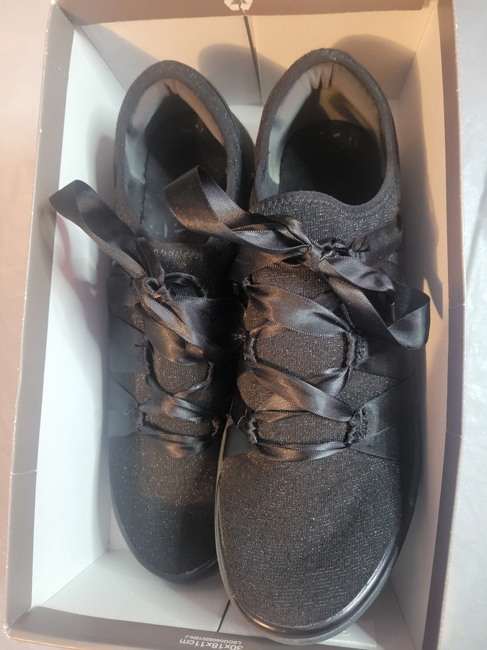 New*Bzees Black Sparkle Ribbon Lace-Up Athletic Sneakers